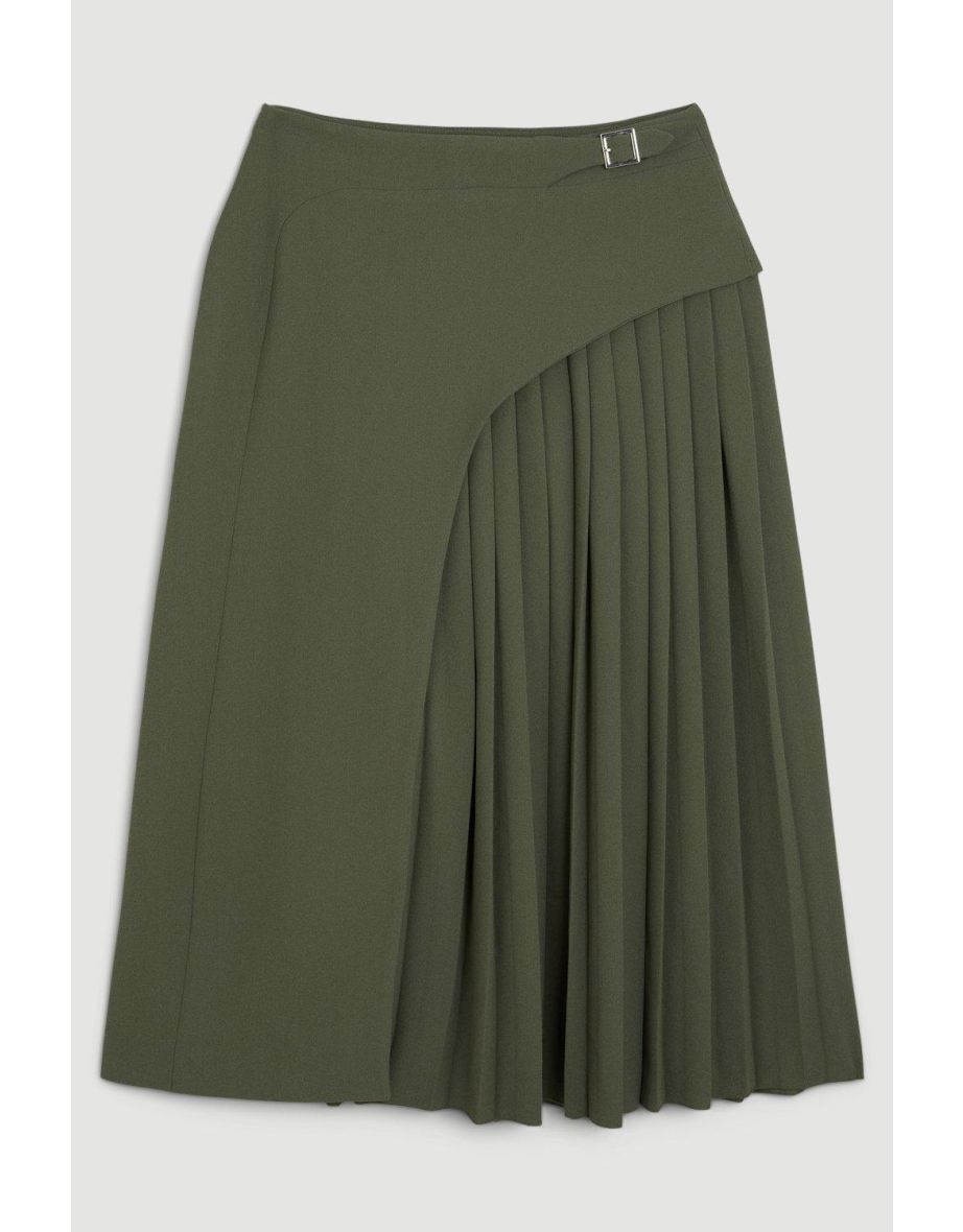 Buckle Detail Pleated Midi Skirt - 3