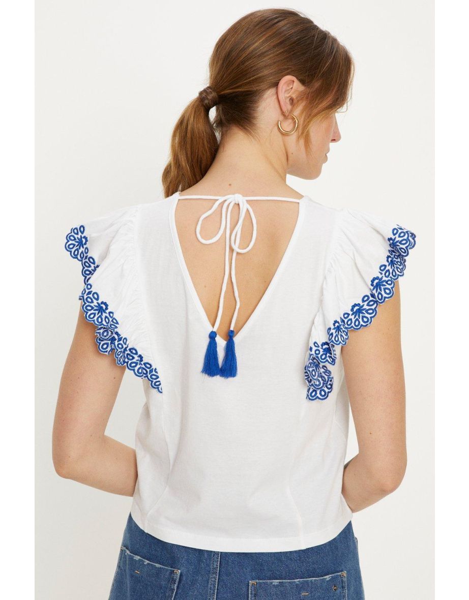 Embroidered Ruffle Tassel Top - 2
