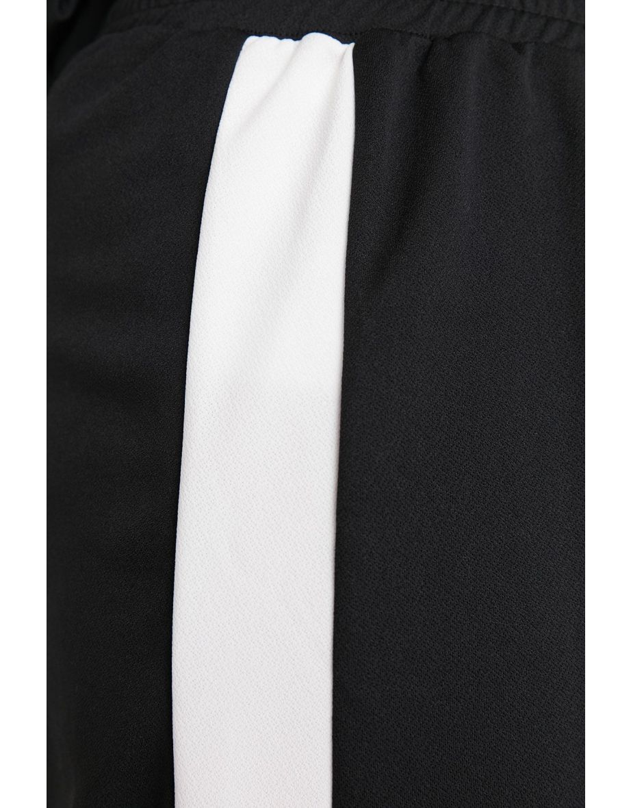 Black Elastic Waist Strip Detail Wide Leg Knitted Trousers - 7