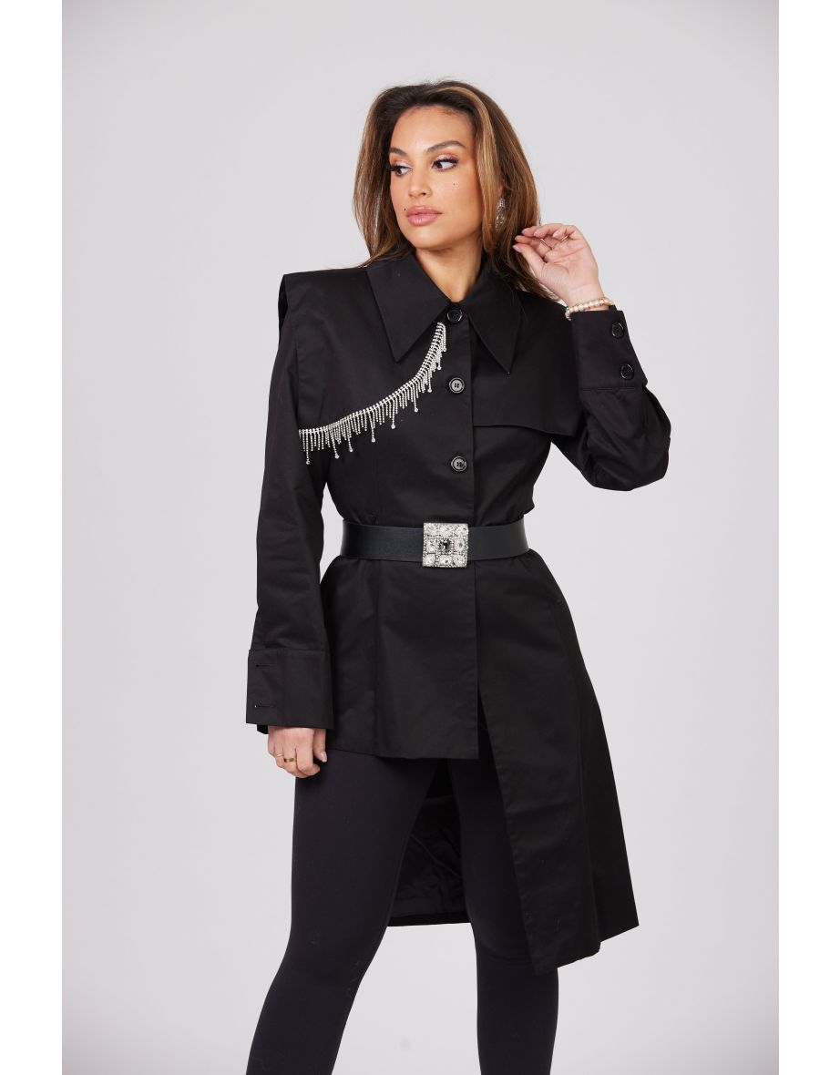 INES BLACK BELTED ASYMMETRIC TRENCH