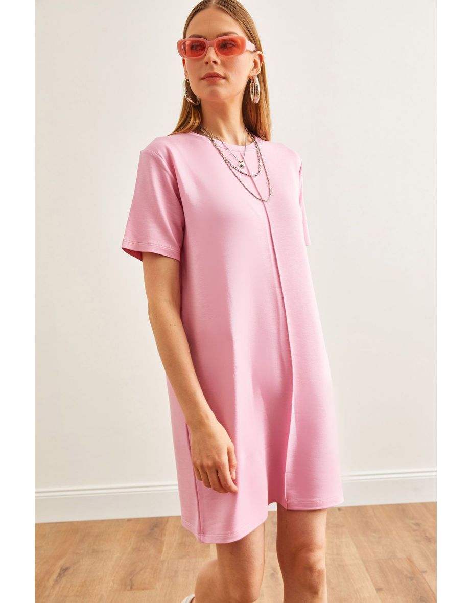 Women's Pink Front Stitched Soft Textured Mini Dress