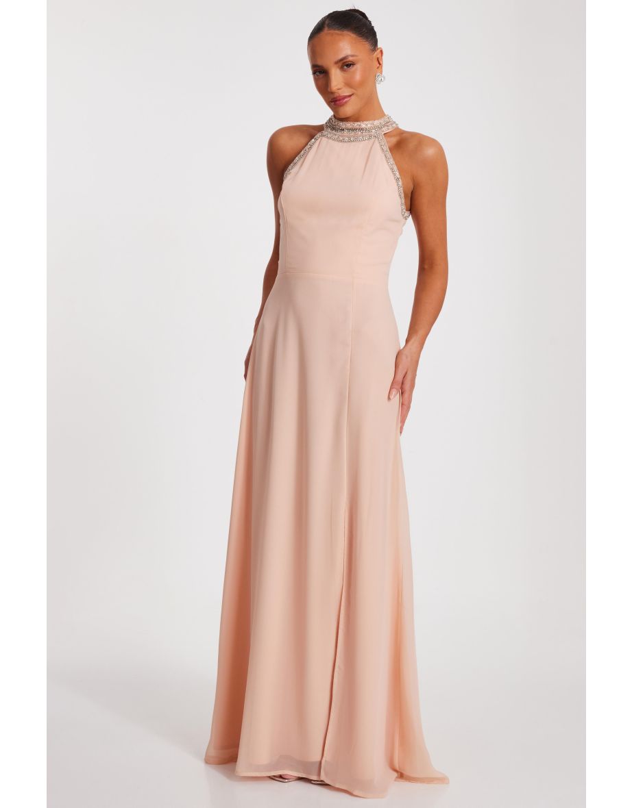 Blush Embellished Chiffon Maxi Dress