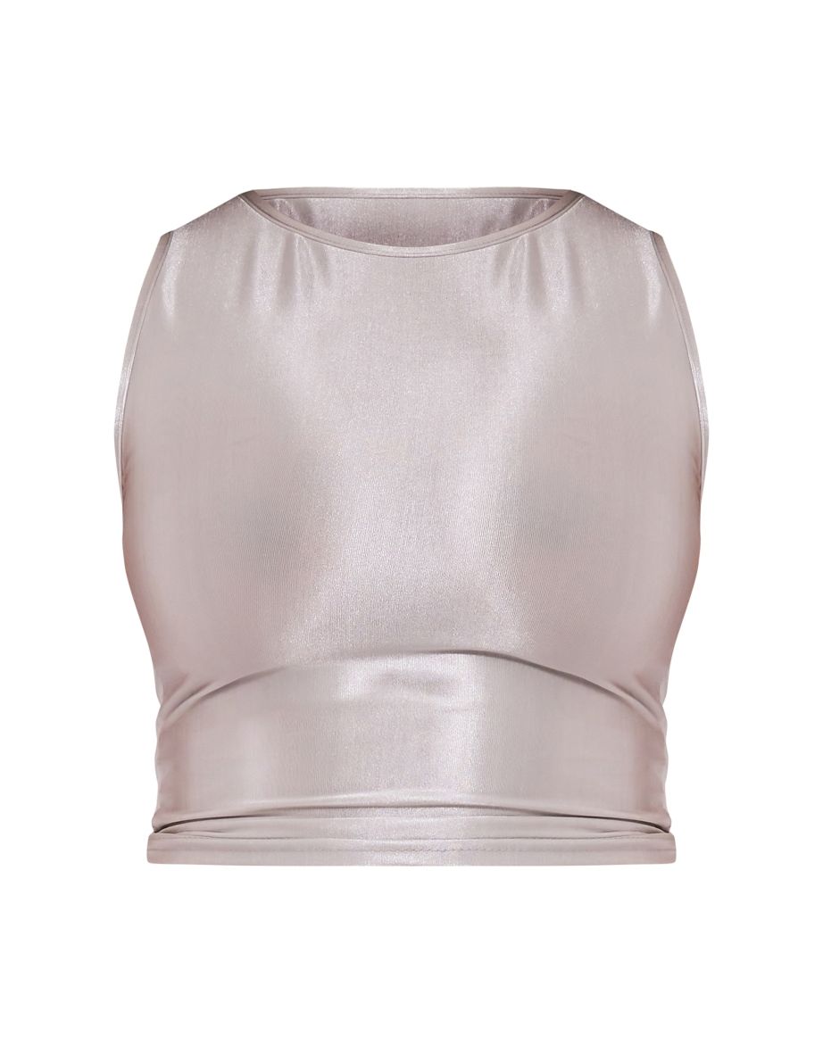Shape Light Grey High Shine Sleeveless Longline Top - 4