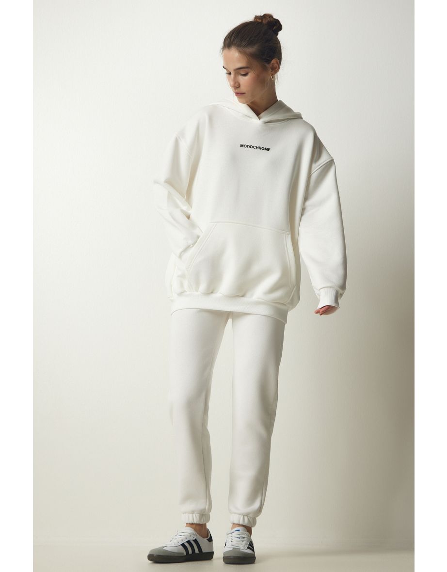 Women's Ecru Raised Knitted Tracksuit Set