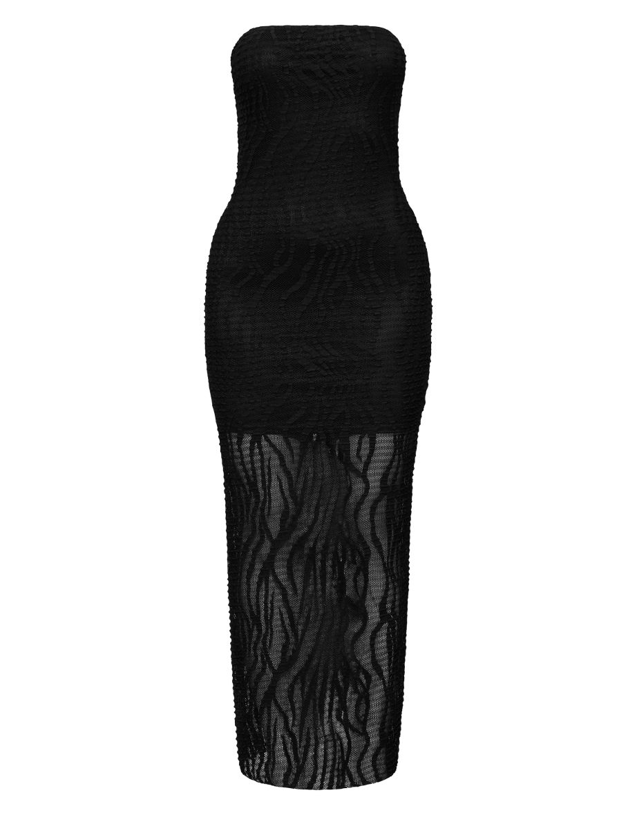 Black Textured Sheer Jersey Bandeau Maxi Dress - 4