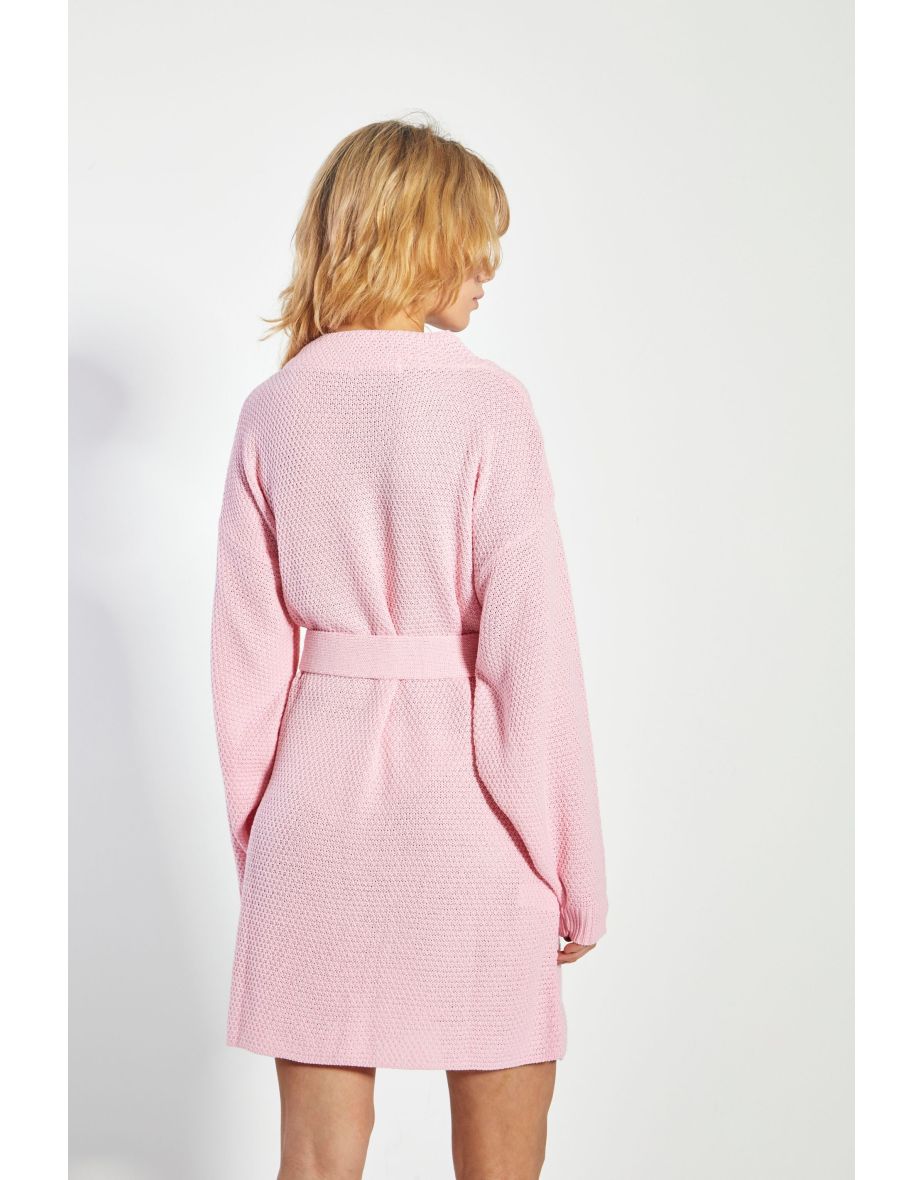Pink Knitted Mini Dress with Long Sleeve - 3