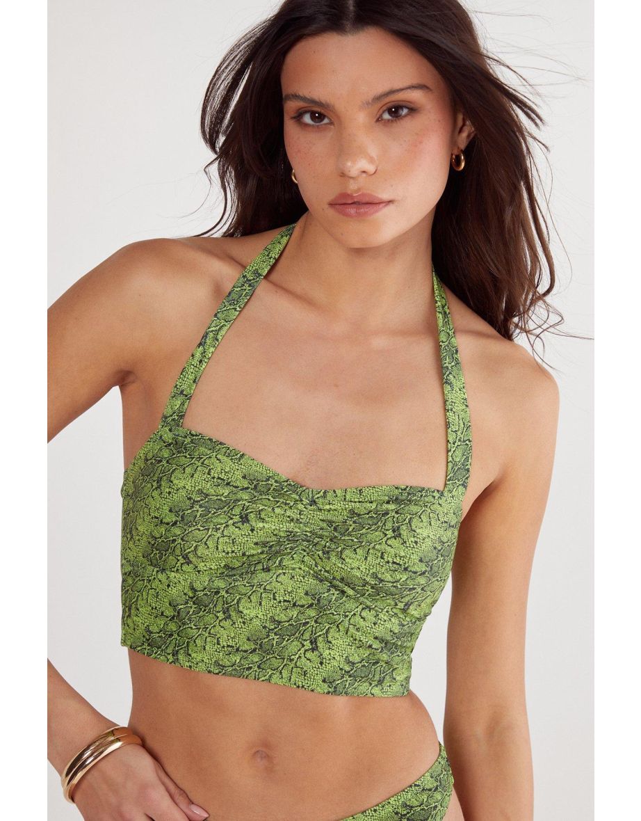 AM Snake Halter Neck Ruched Longline Bikini Set - 2