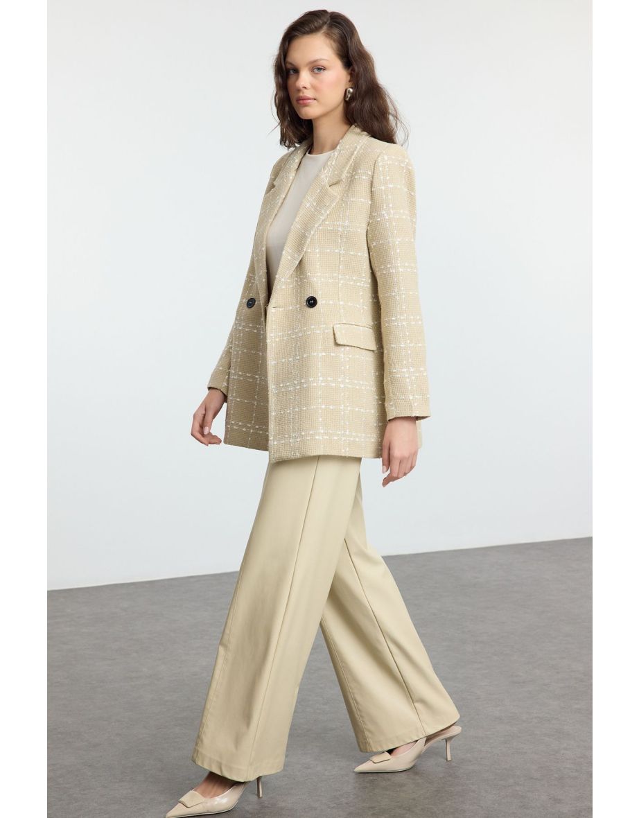 Beige Tweed Oversize Blazer Jacket