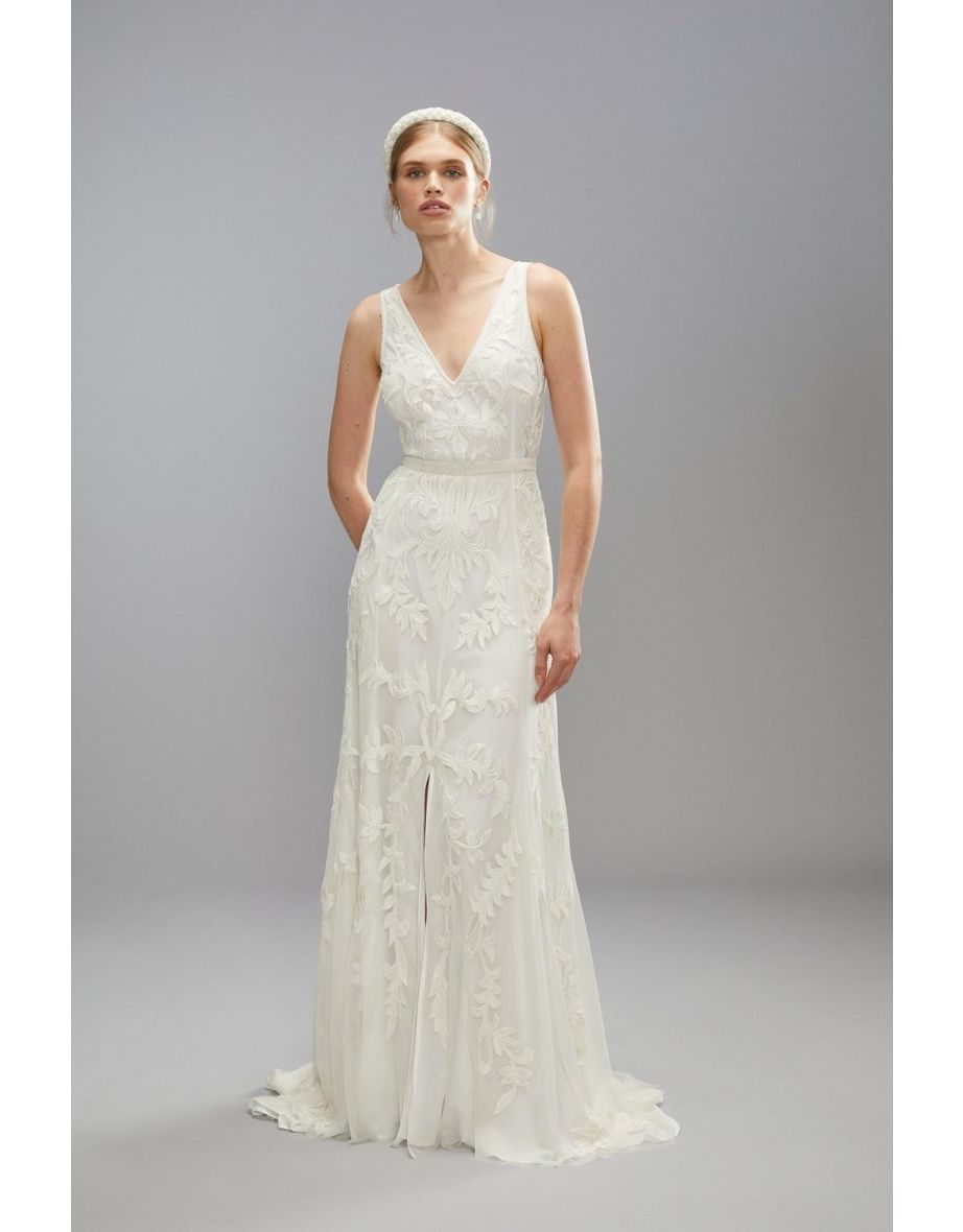 Shop Premium Corded Embroidery Bridal Maxi Dress With Belt Online in Bahrain VogaCloset