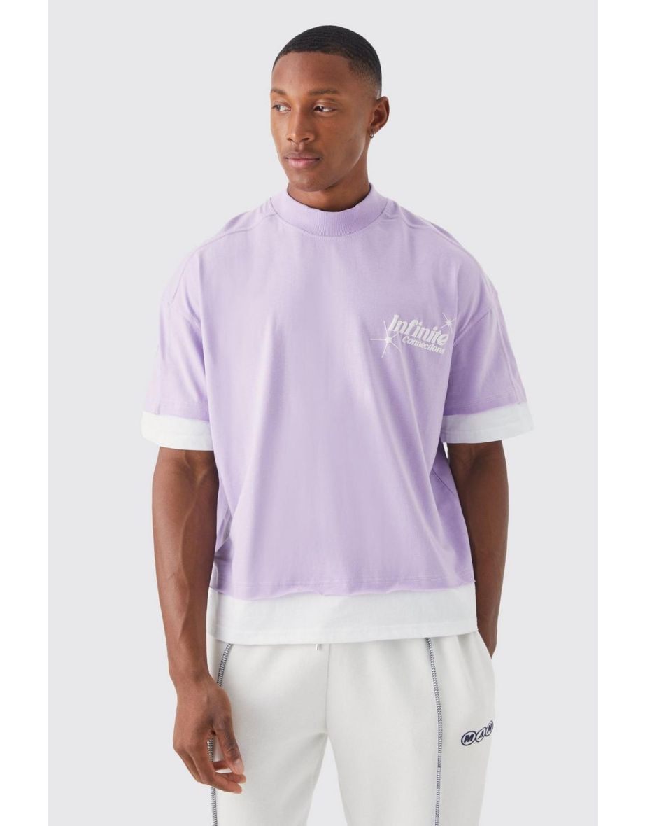 Oversized Boxy Faux Layer Infinite T-shirt - lilac - 2