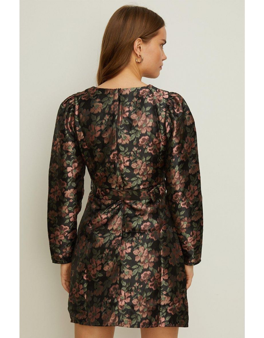 Floral Jacquard Belted Shift Dress - 2
