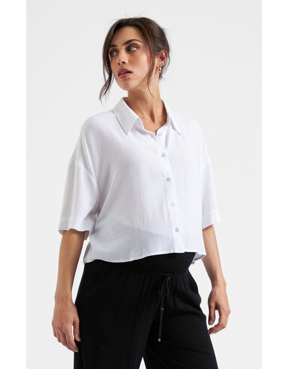 Farrah Crop Shirt (White) - 4