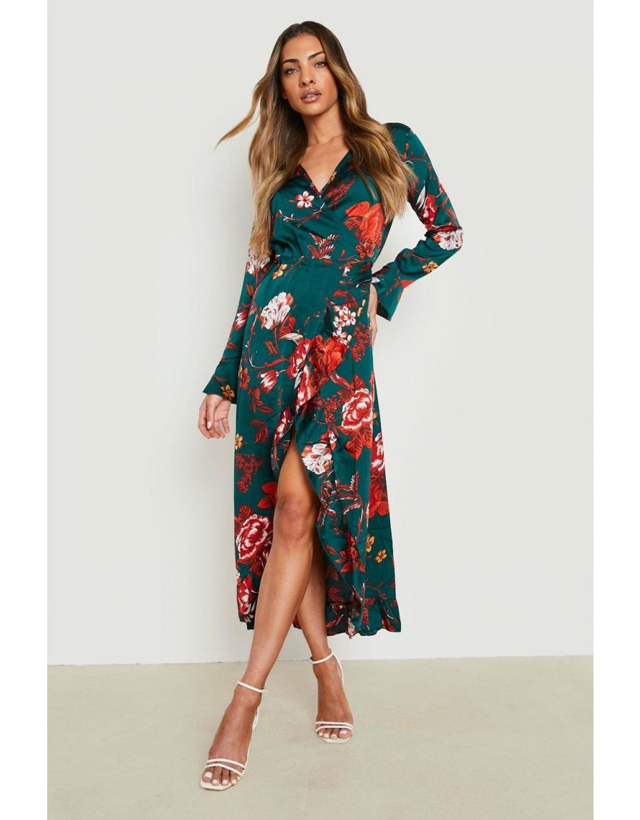 Floral ruffle wrap dress online