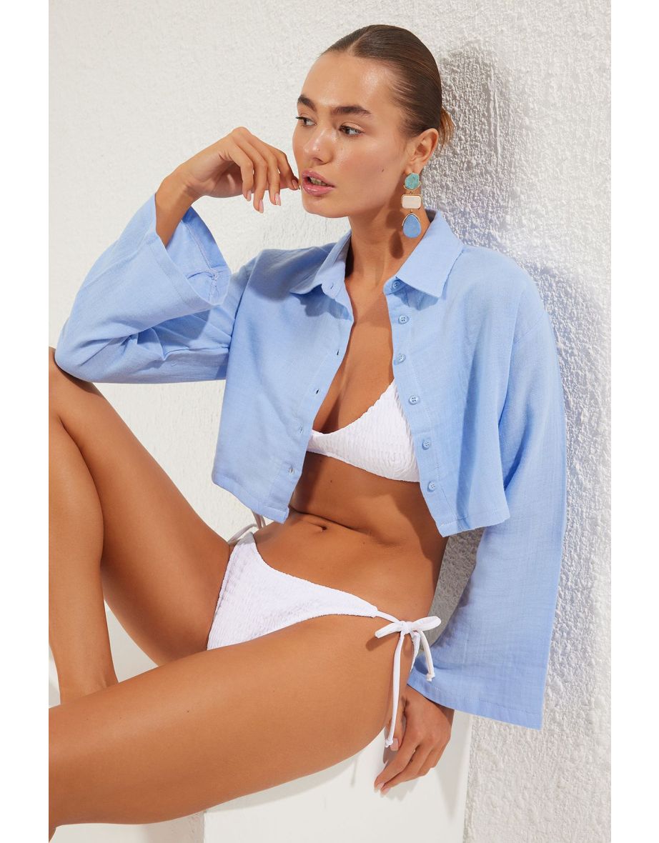 Blue Woven Muslin Beach Shirt