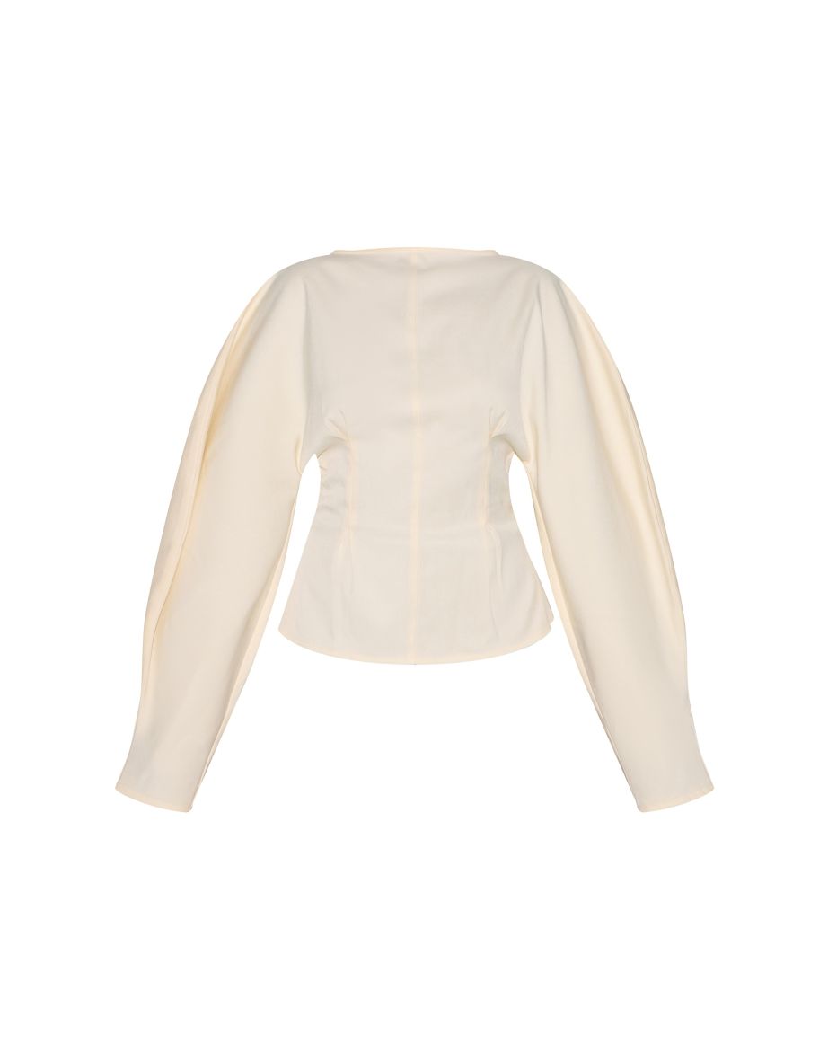Butter Yellow Woven Boatneck Fitted Blouse - 4