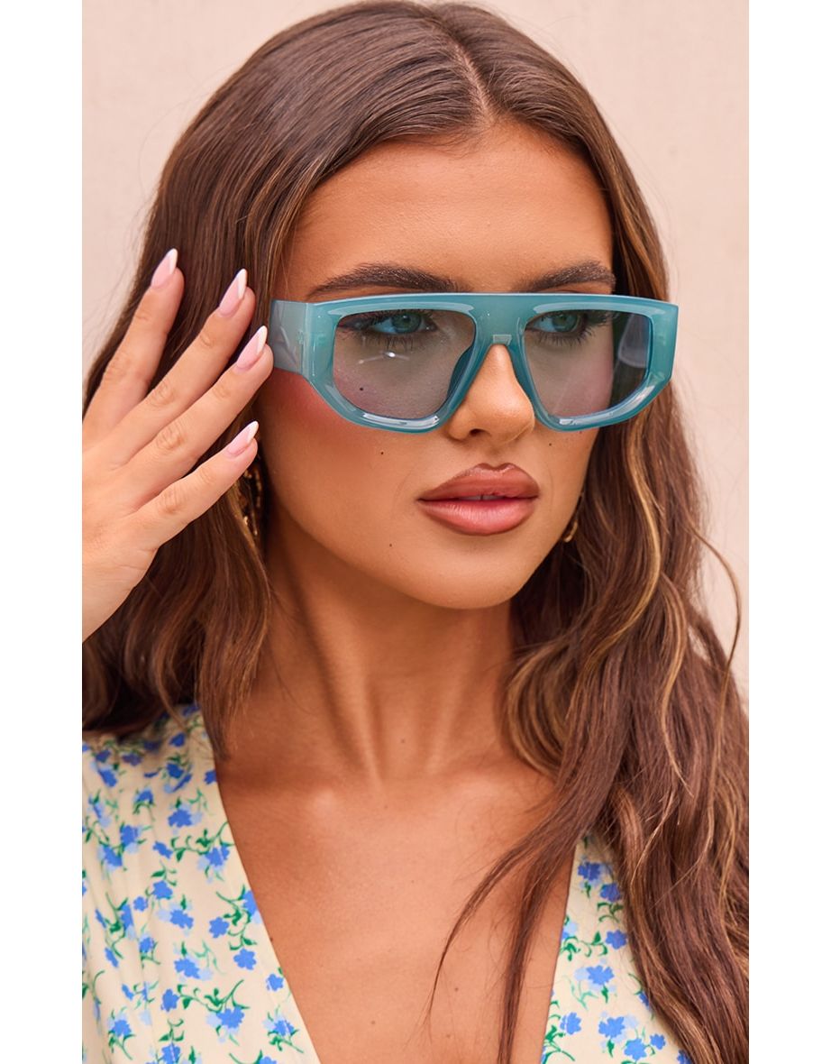 Shop Blue Chunky Clear Frame Visor Sunglasses Online in Oman VogaCloset