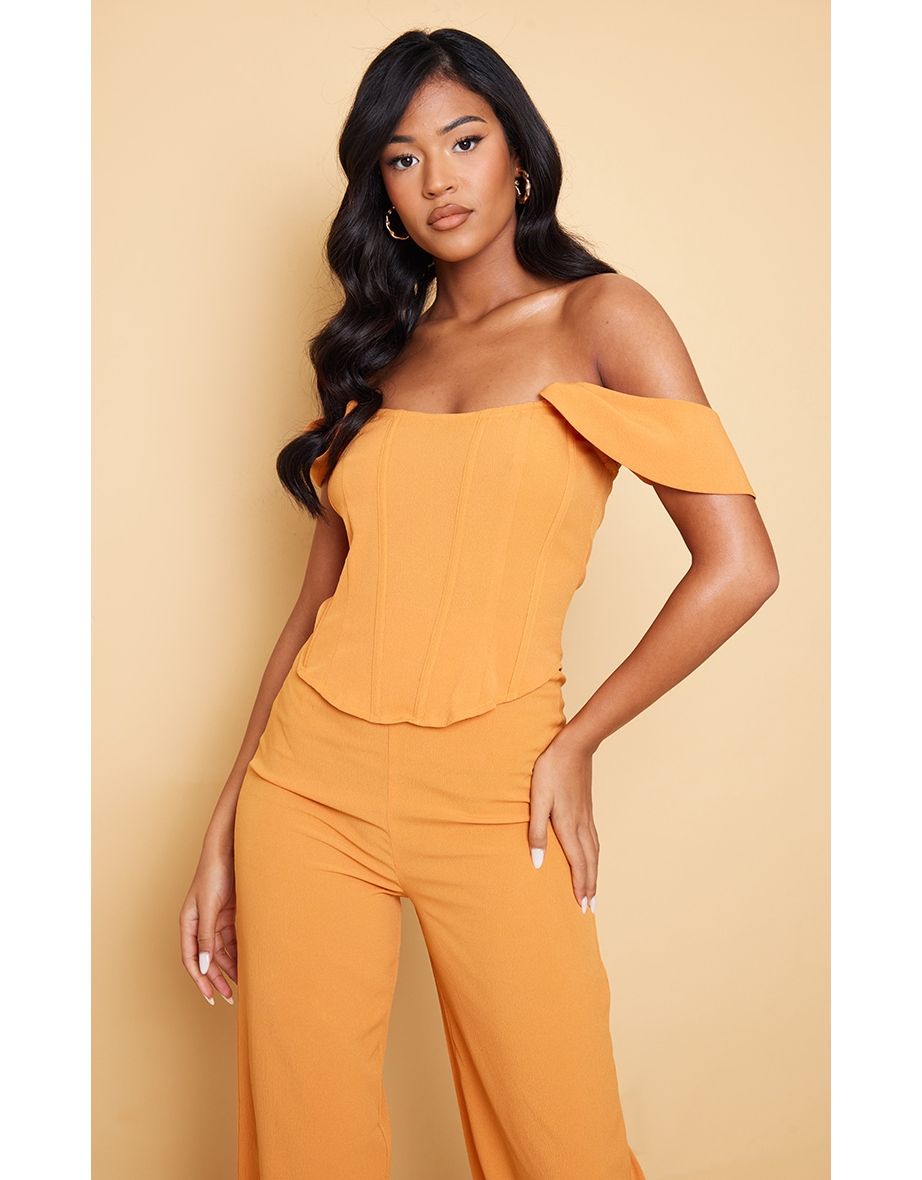 Tall Orange Textured Off The Shoulder Corset Top