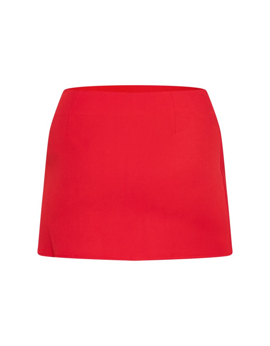 Tomato Red Woven Tailored Mid Rise Mini Skirt - 5
