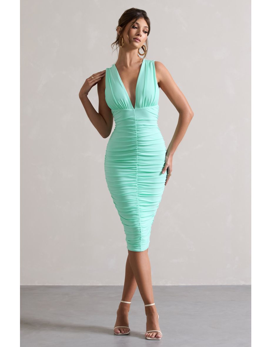 Attract | Mint Ruched Plunge-Neck Midaxi Dress