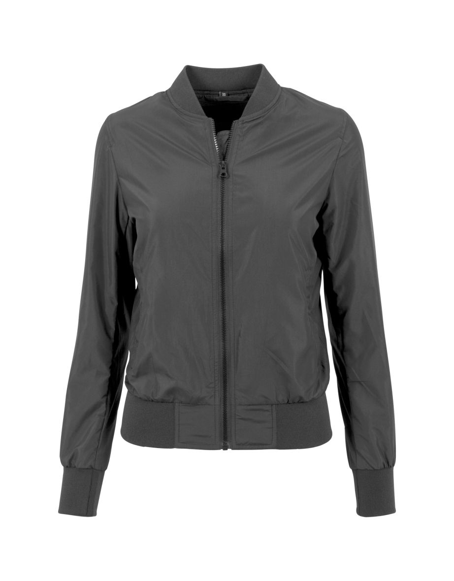 Womens/Ladies Nylon Bomber Jacket - Black