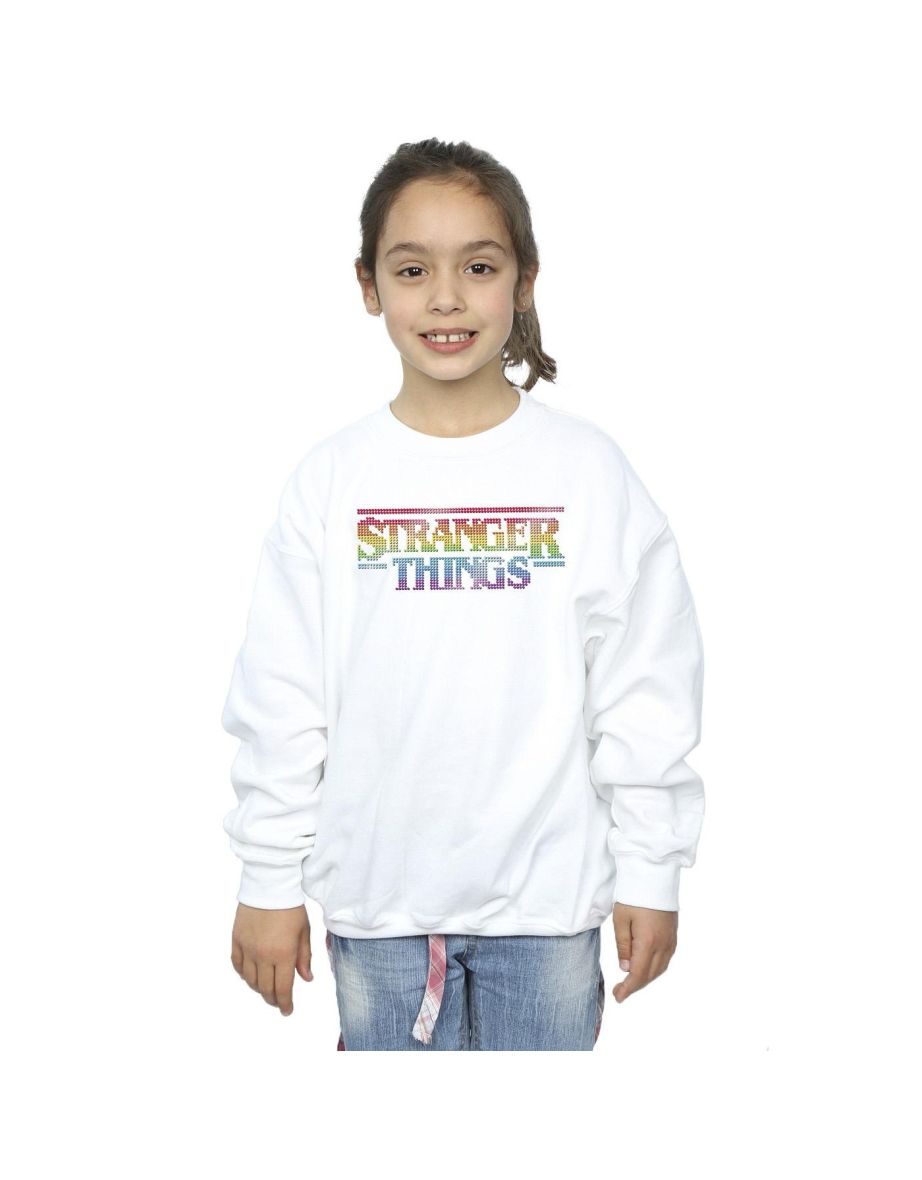 Netflix Girls Stranger Things Rainbow Dot Logo Sweatshirt - White