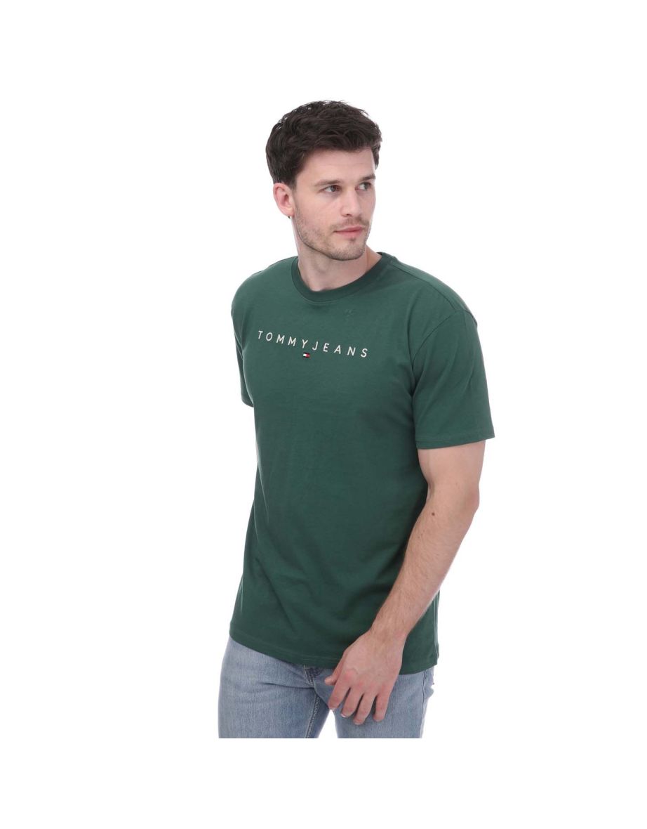 Men's Tommy Hilfiger Tommy Jeans Regular Linear Logo T- Shirt in Green