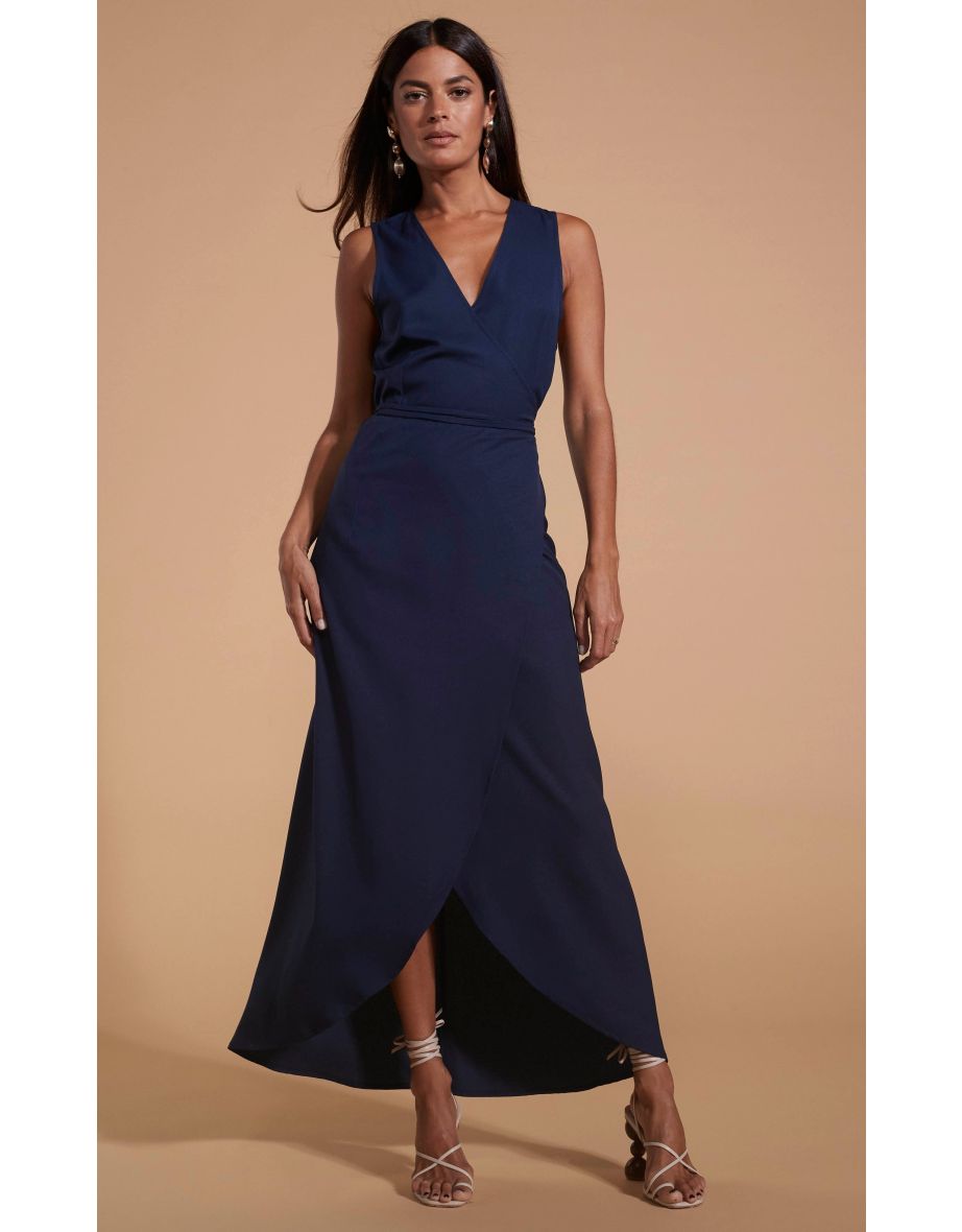 Shop Kyla Blue Column Midaxi Wrap Dress In Navy Online in Oman VogaCloset