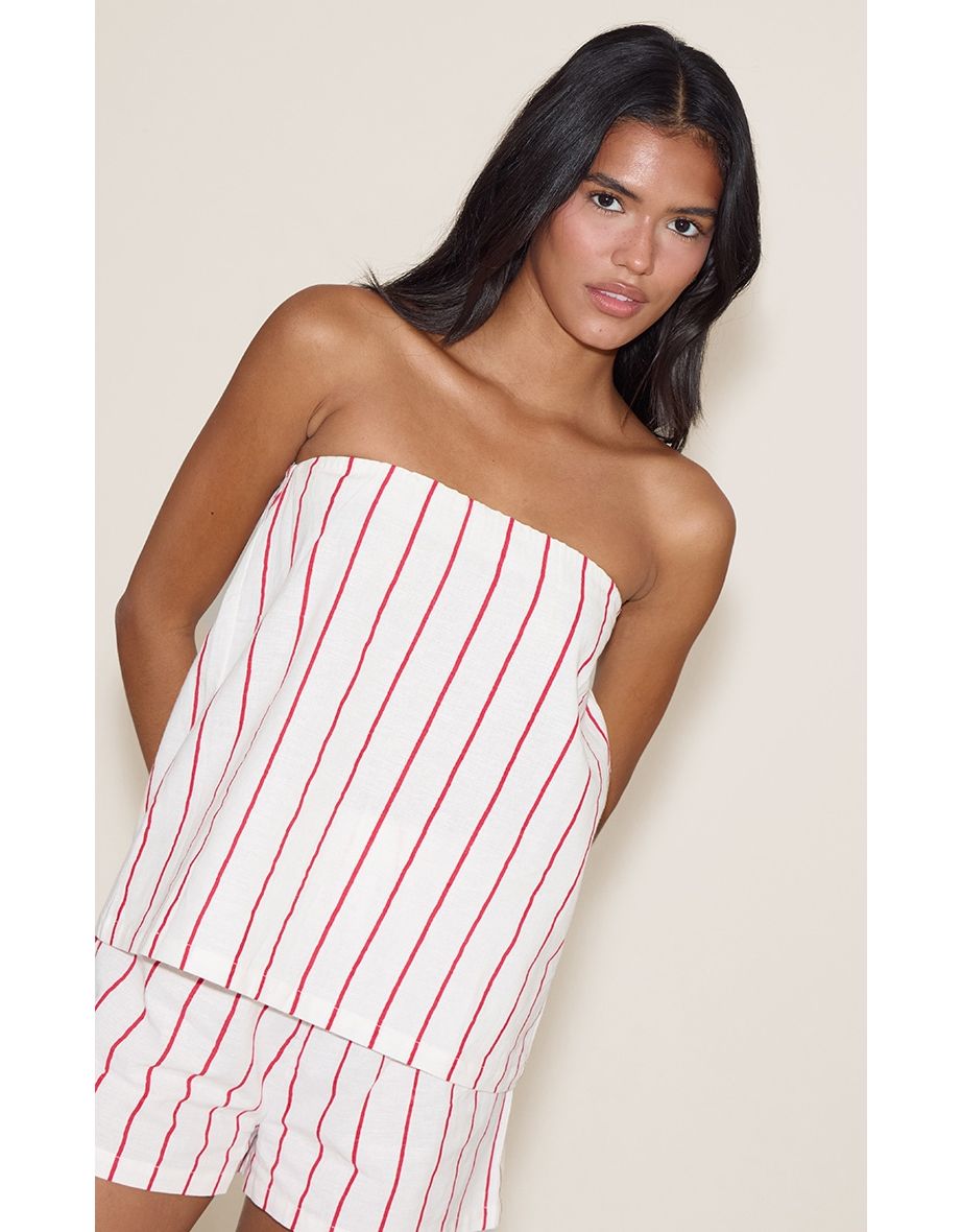 Red Pinstripe Elasticated Bandeau Top