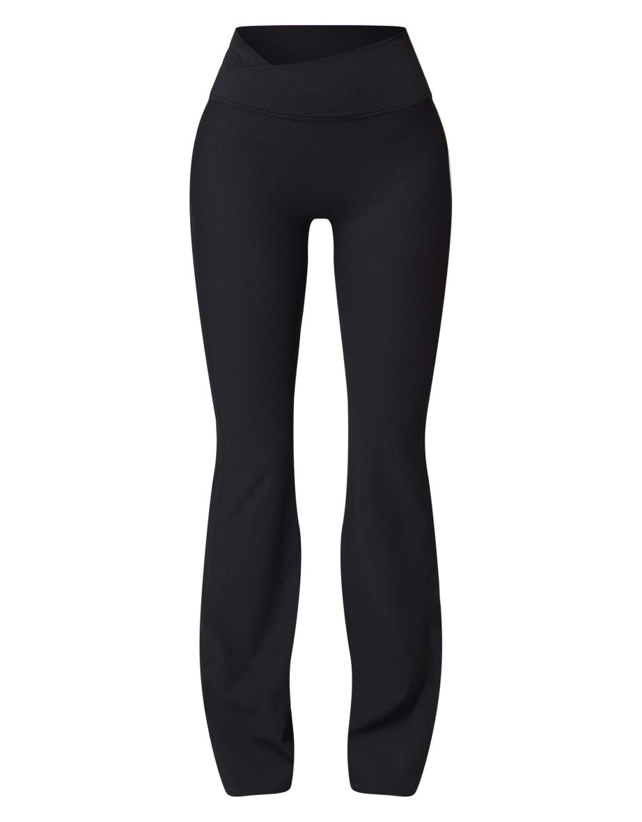 Black Active Rib Cross Waist Yoga Pants - 4