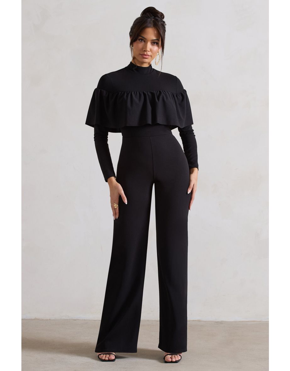 For The Frill | Black High-Neck Straight-Leg Jumpsuit With Frills