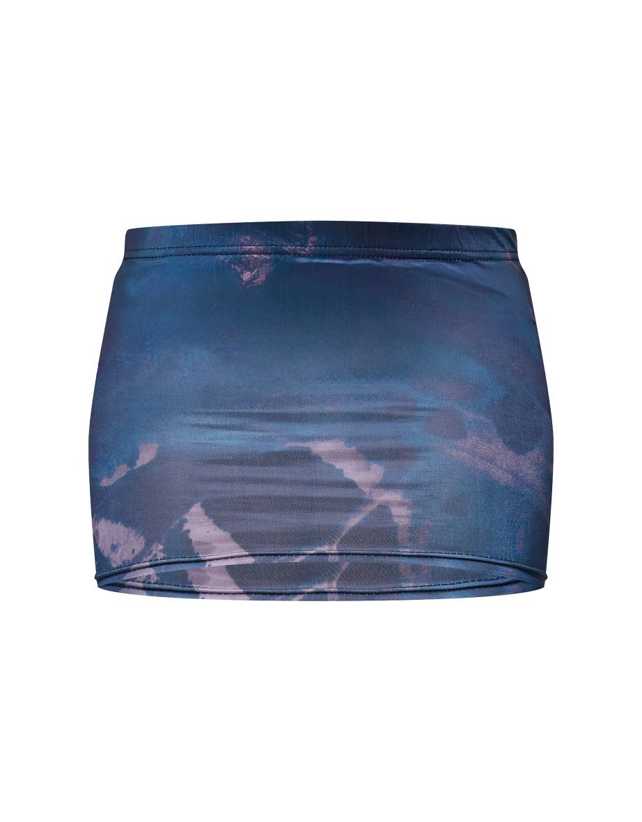 Blue Blue Abstract Print Asymmetric Micro Mini Skirt - 1