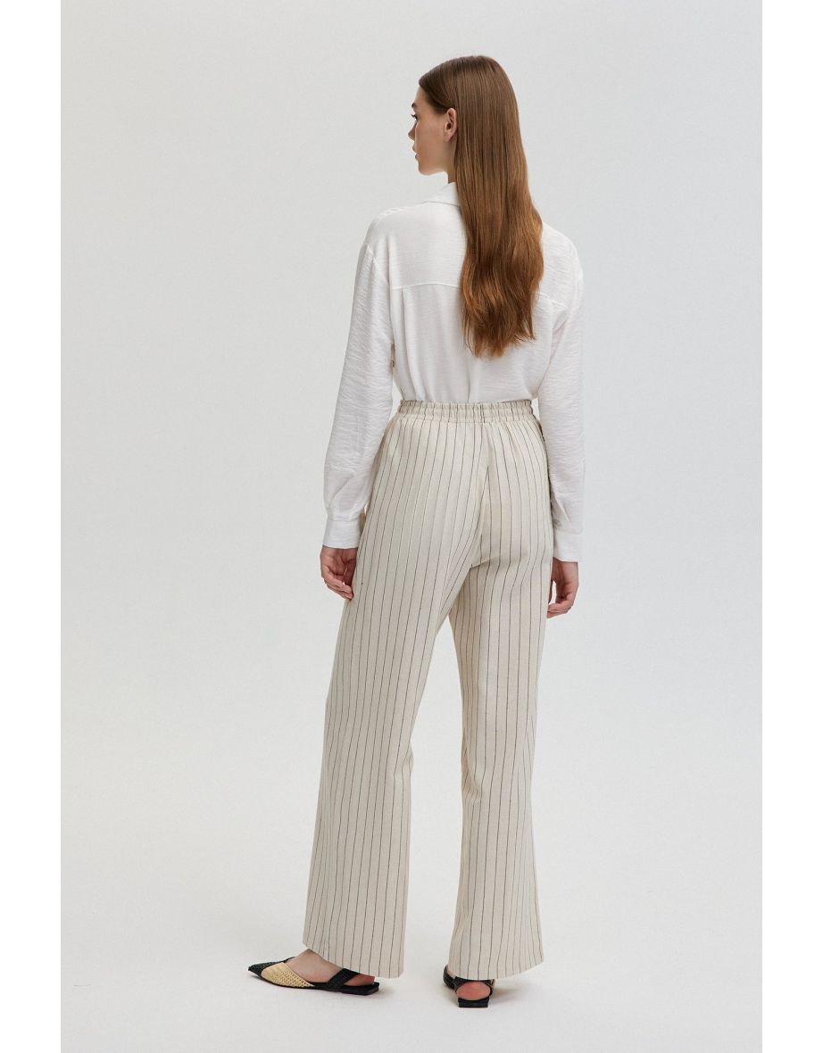 WIDE LEG STRIPED LINEN TROUSERS - 3