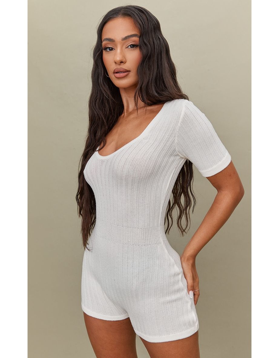 Petite Cream Short Sleeve Knitted Playsuit