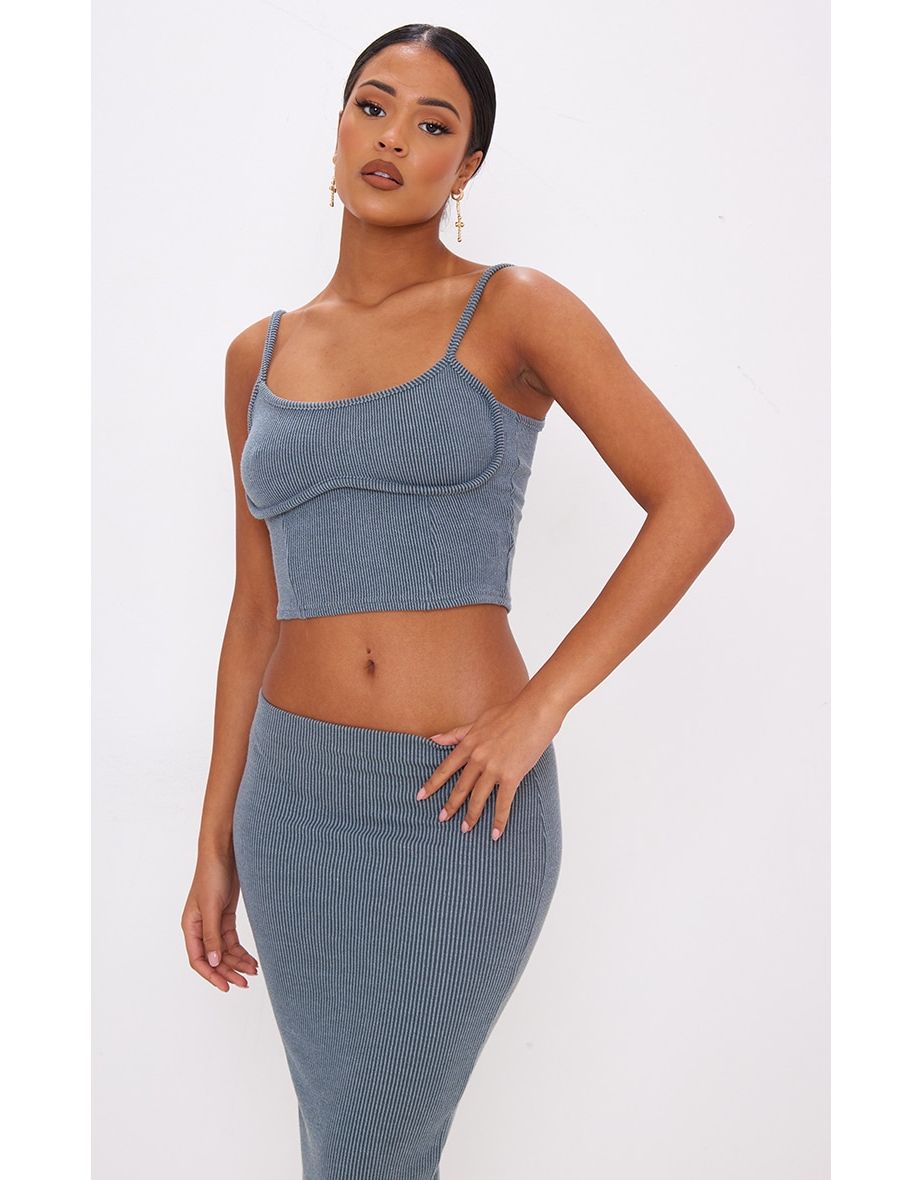 Tall Charcoal Rib Strappy Crop Top