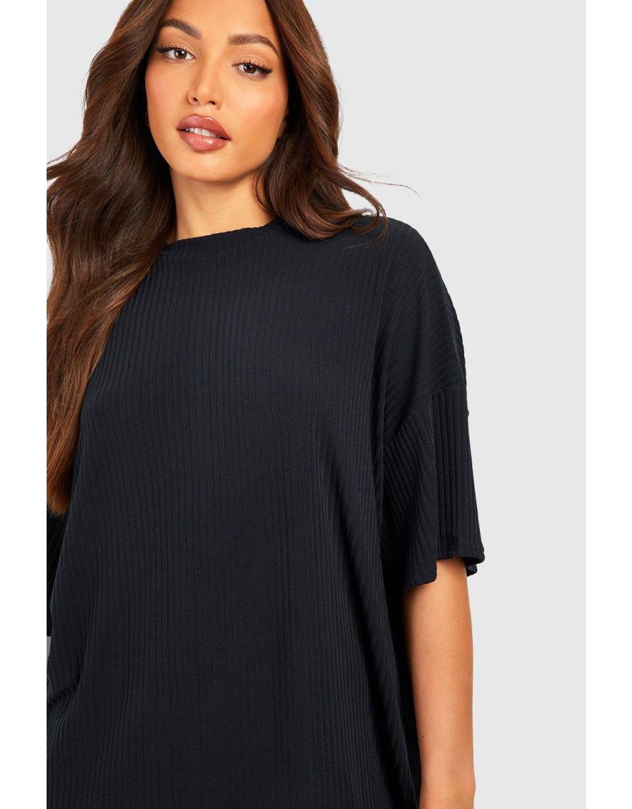 Tall Soft Rib Shortsleeve T-shirt Dress - black - 3