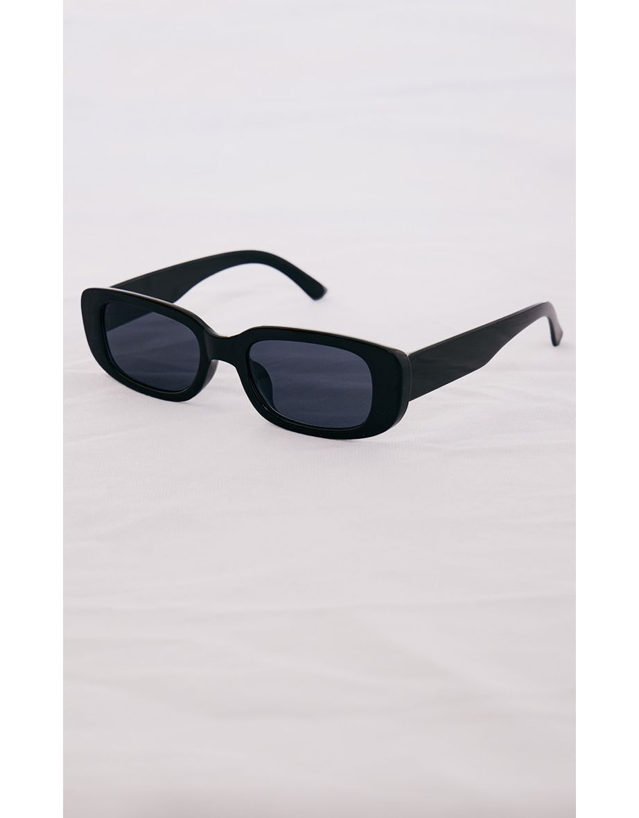 Black Slim Rectangular Sunglasses - 2