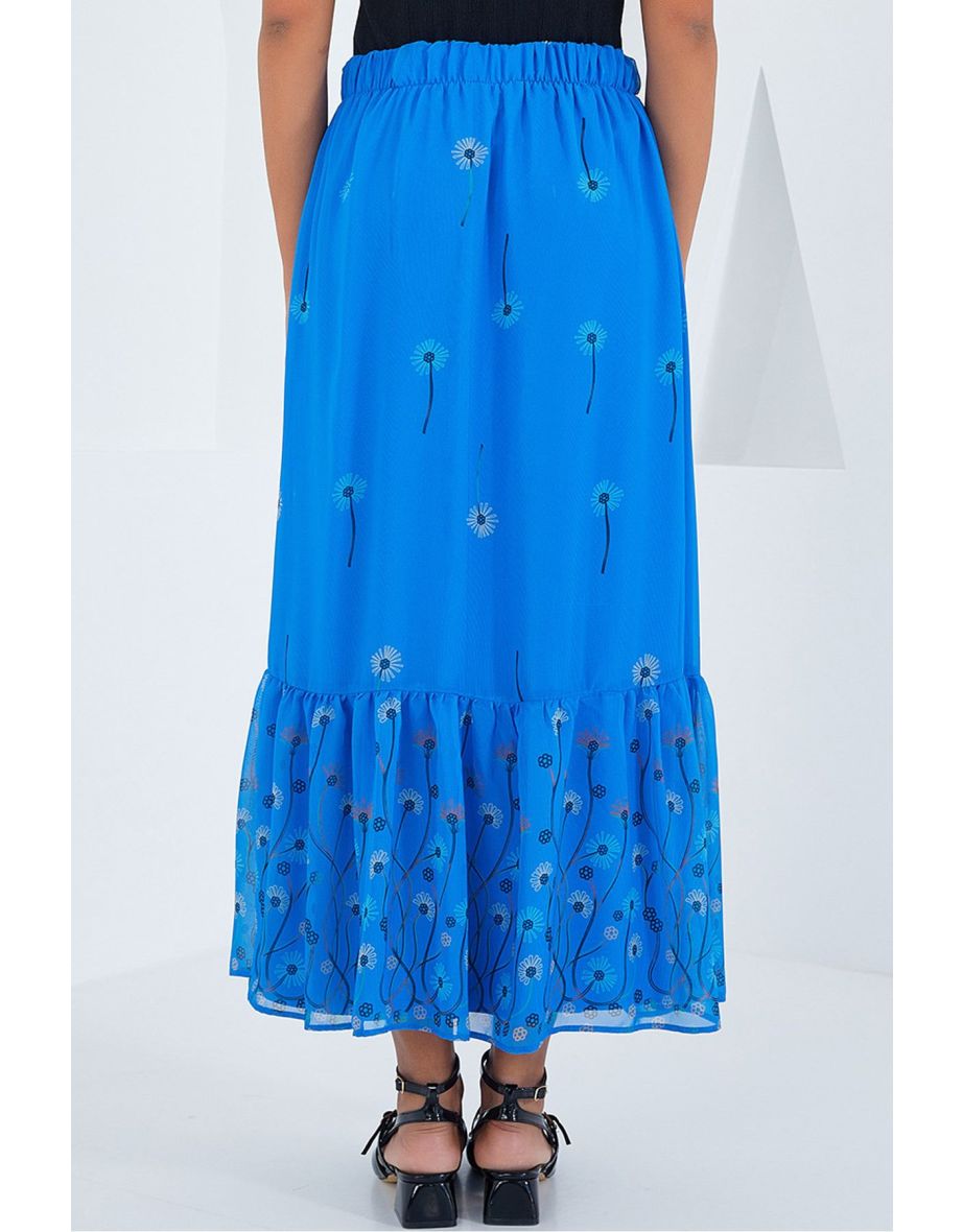 Women's Saxe Patterned Chiffon Skirt - 4