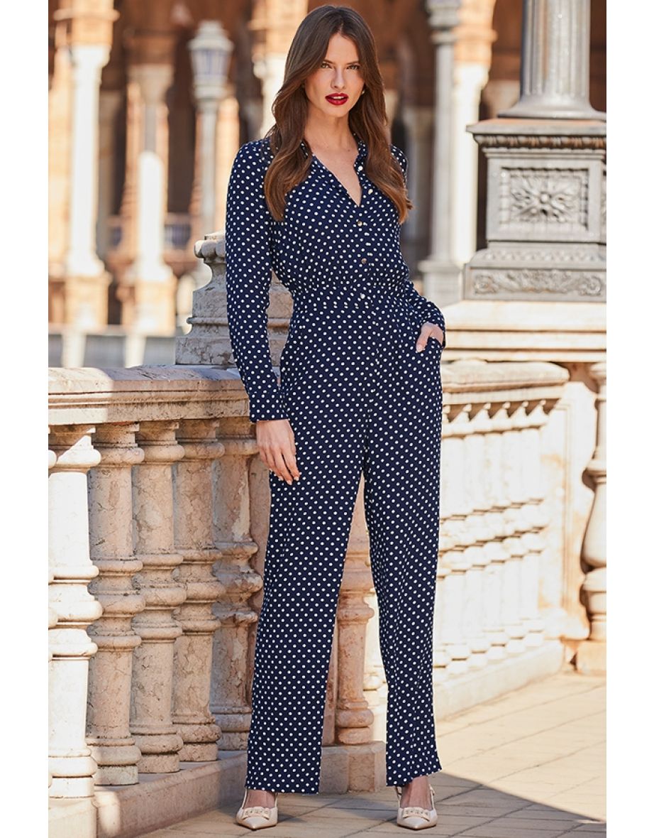 Navy spotted jumpsuit hotsell