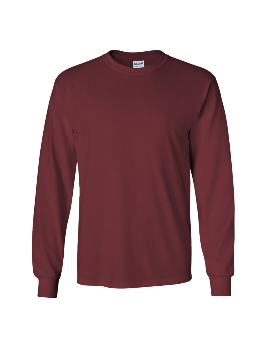 Shop Gildan Mens Plain Crew Neck Ultra Cotton Long Sleeve T Shirt Maroon Online in Bahrain VogaCloset