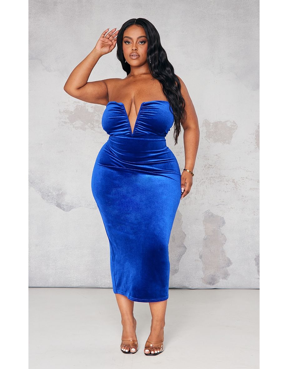 Royal blue velvet midi dress on sale