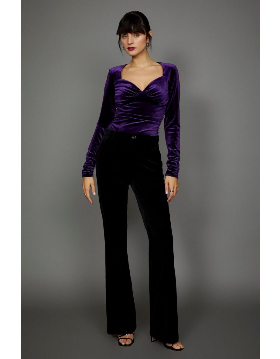 Velvet Sweetheart Neck Bodysuit - purple - 3
