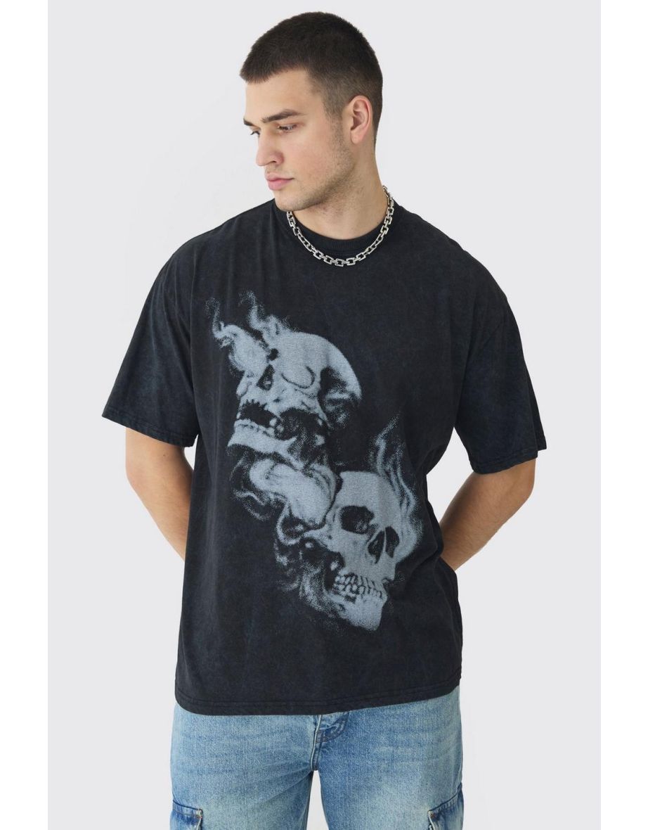 Tall Oversized Skull Acid Wash T-Shirt - charcoal