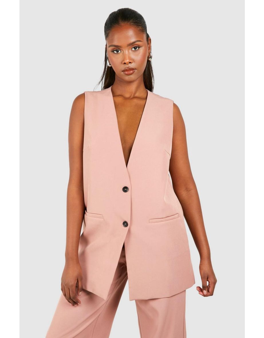 Shop Contrast Button Longline Waistcoat dusty rose Online in Oman VogaCloset