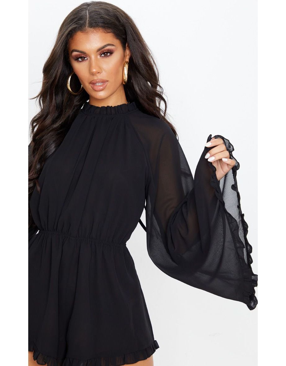 Black Backless Chiffon Playsuit - 4