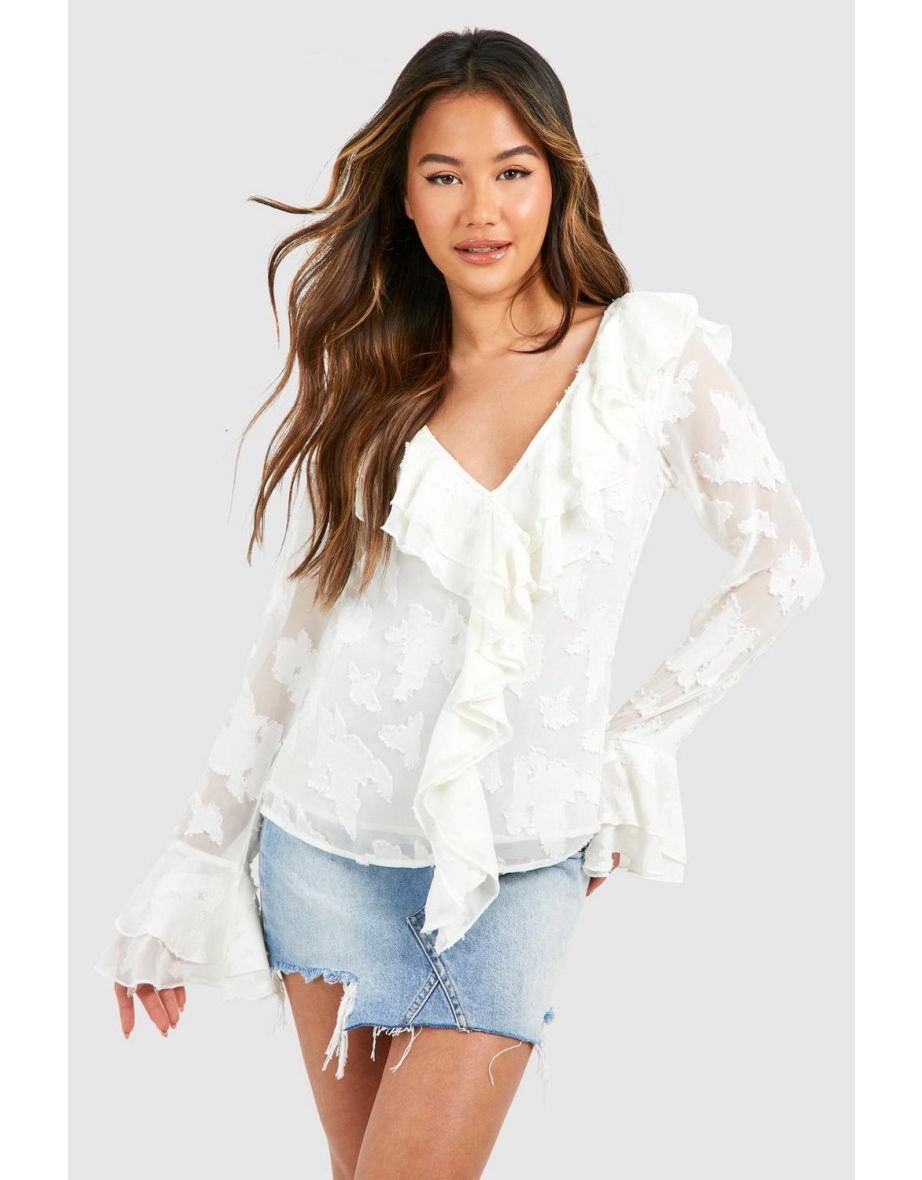 Cream ruffle blouse clearance