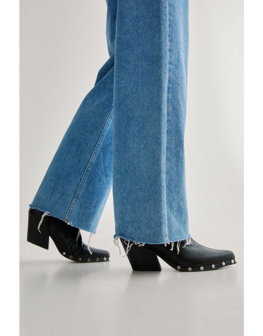 Studded Faux Leather Pointed Toe Ankle Boot
