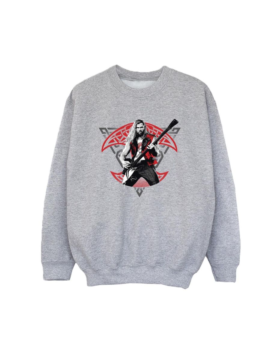 Marvel Boys Thor Love And Thunder Solo Guitar Sweatshirt - Sports Grey - 1