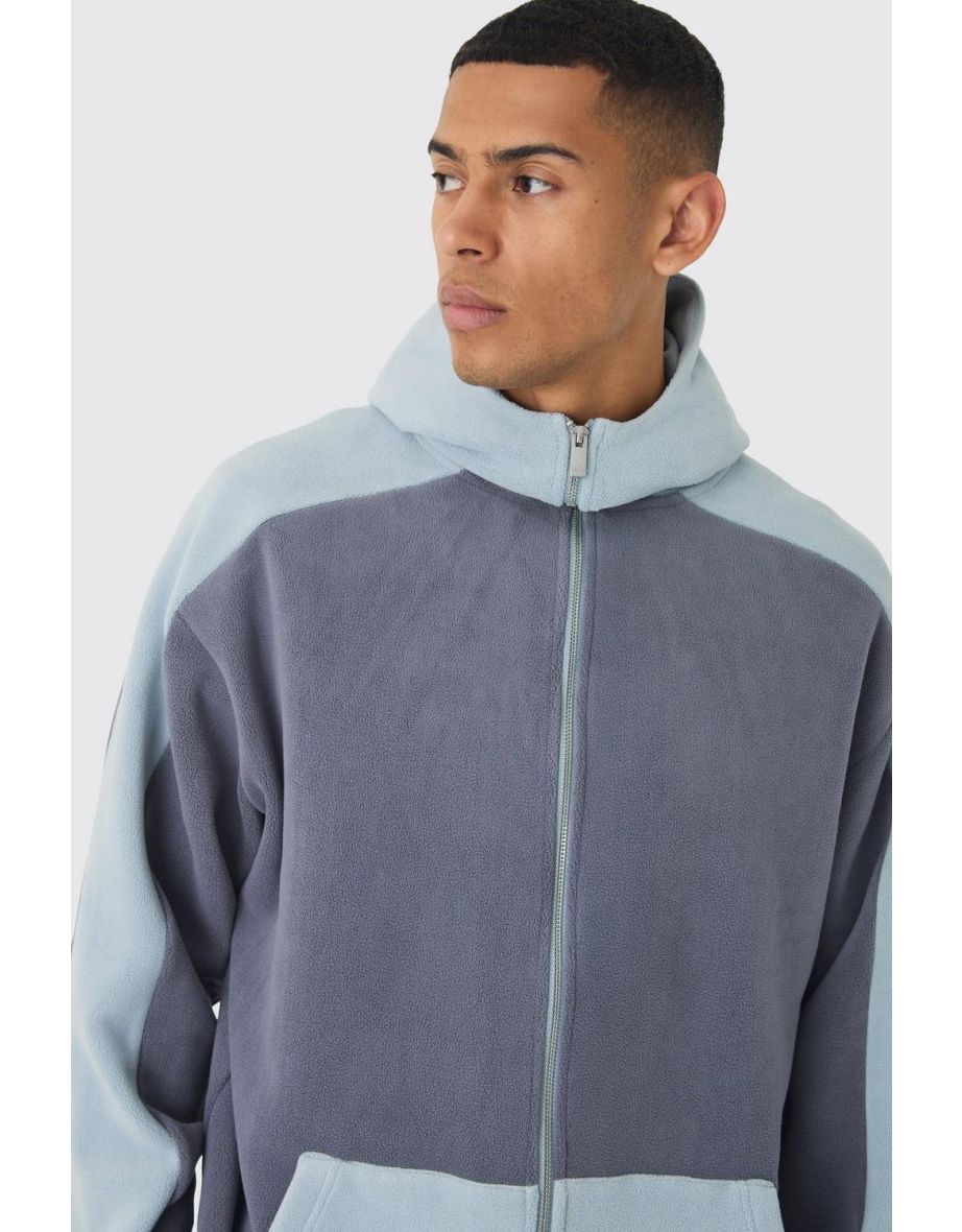 Oversized Polar Fleece Balaclava Zip Though Hoodie - light blue - 2