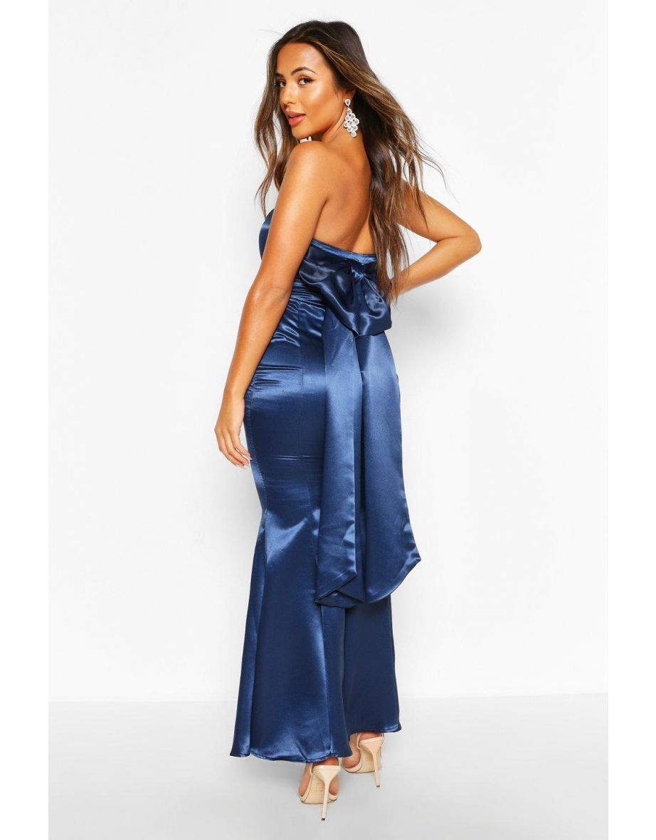 Petite Occasion Satin Bow Back Maxi Dress - navy