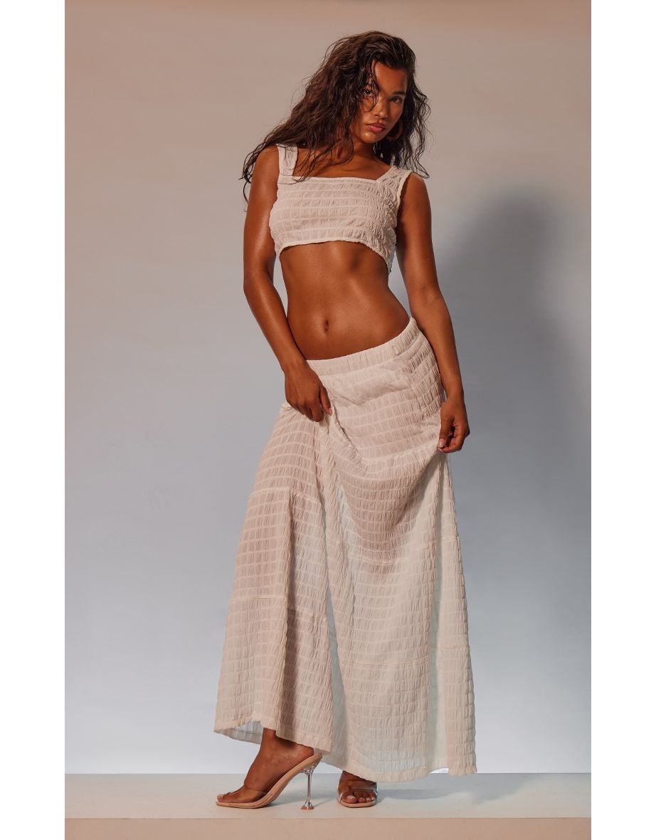 Shop White Bubble Textured Maxi Skirt Online in Bahrain VogaCloset